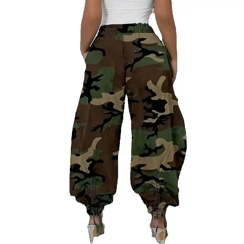 Women's Loose Fit Lace Up Drawstring Jeans High Waist Casual Pants