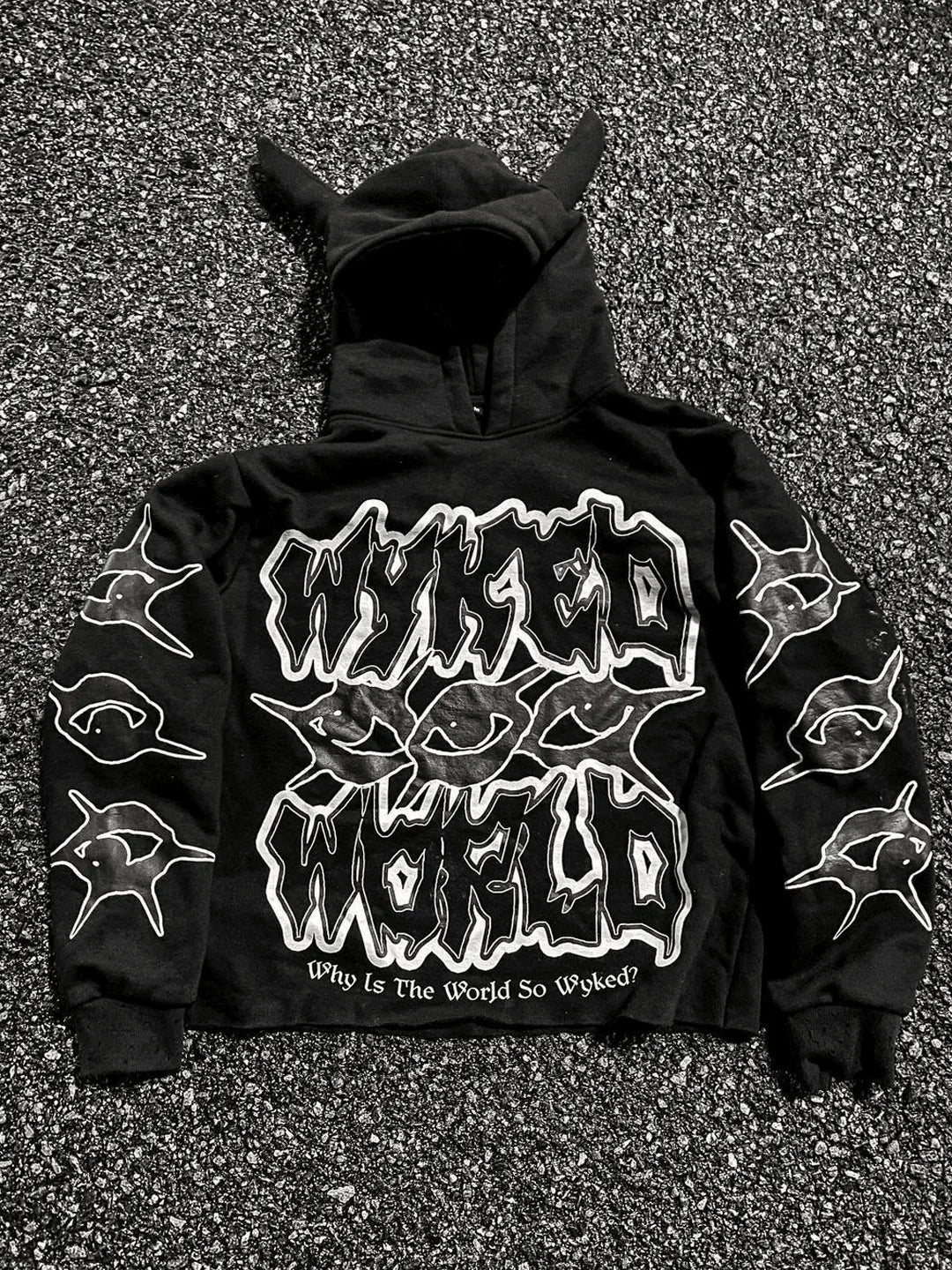 NONECN Halloween Hoodie For Men Devil Horn Hooded Sweatshirt Streetwear