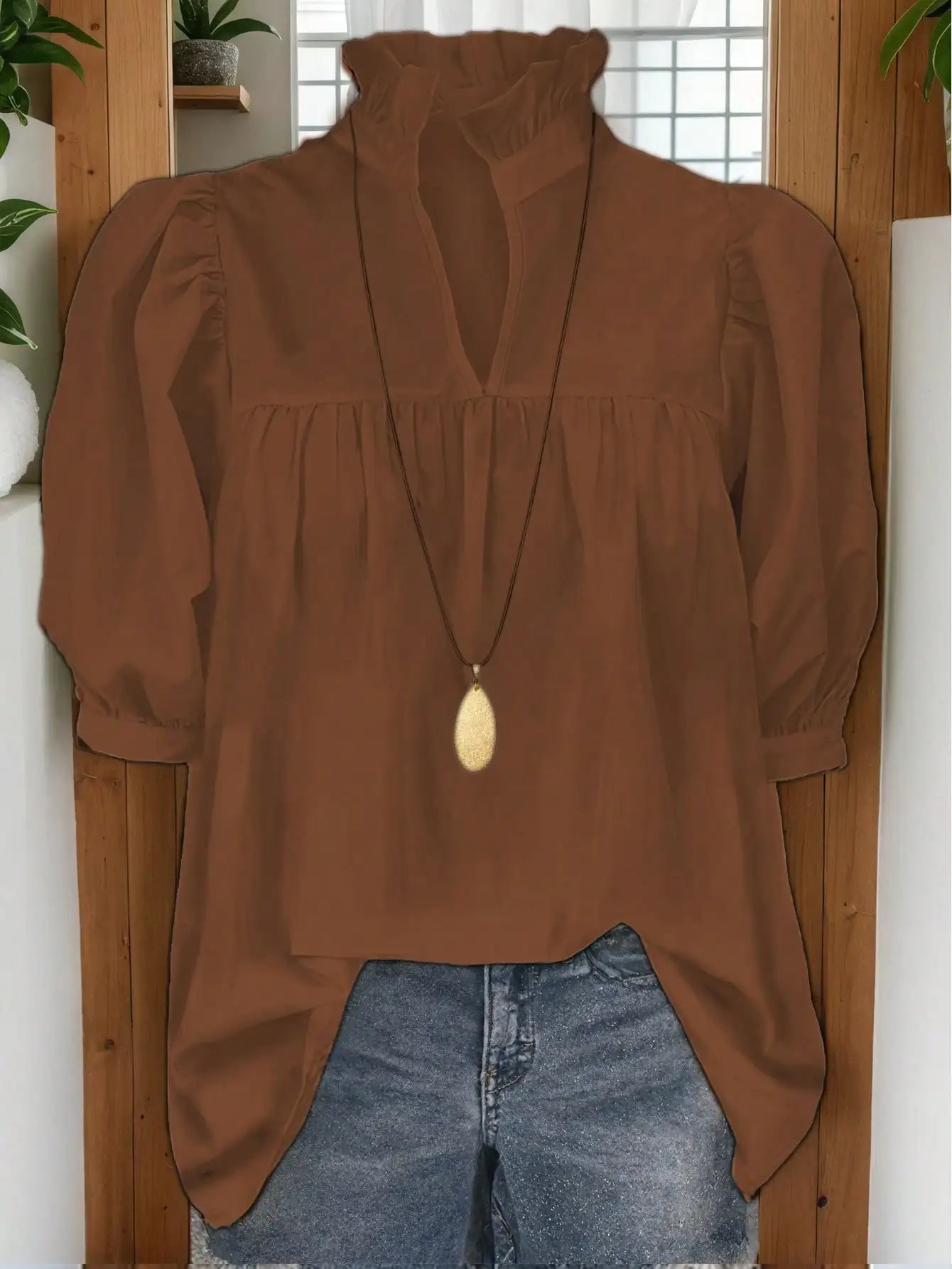 Puff Sleeve Blouse With Ruffled Collar