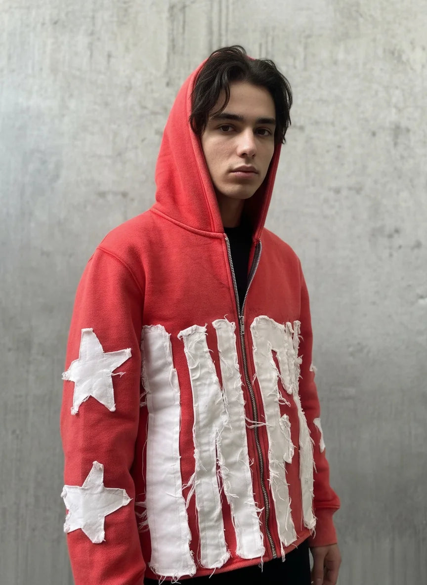 Autumn Winter Casual Patchwork Hoodie With Letter Star Pattern Men