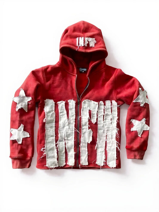 Autumn Winter Casual Patchwork Hoodie With Letter Star Pattern Men