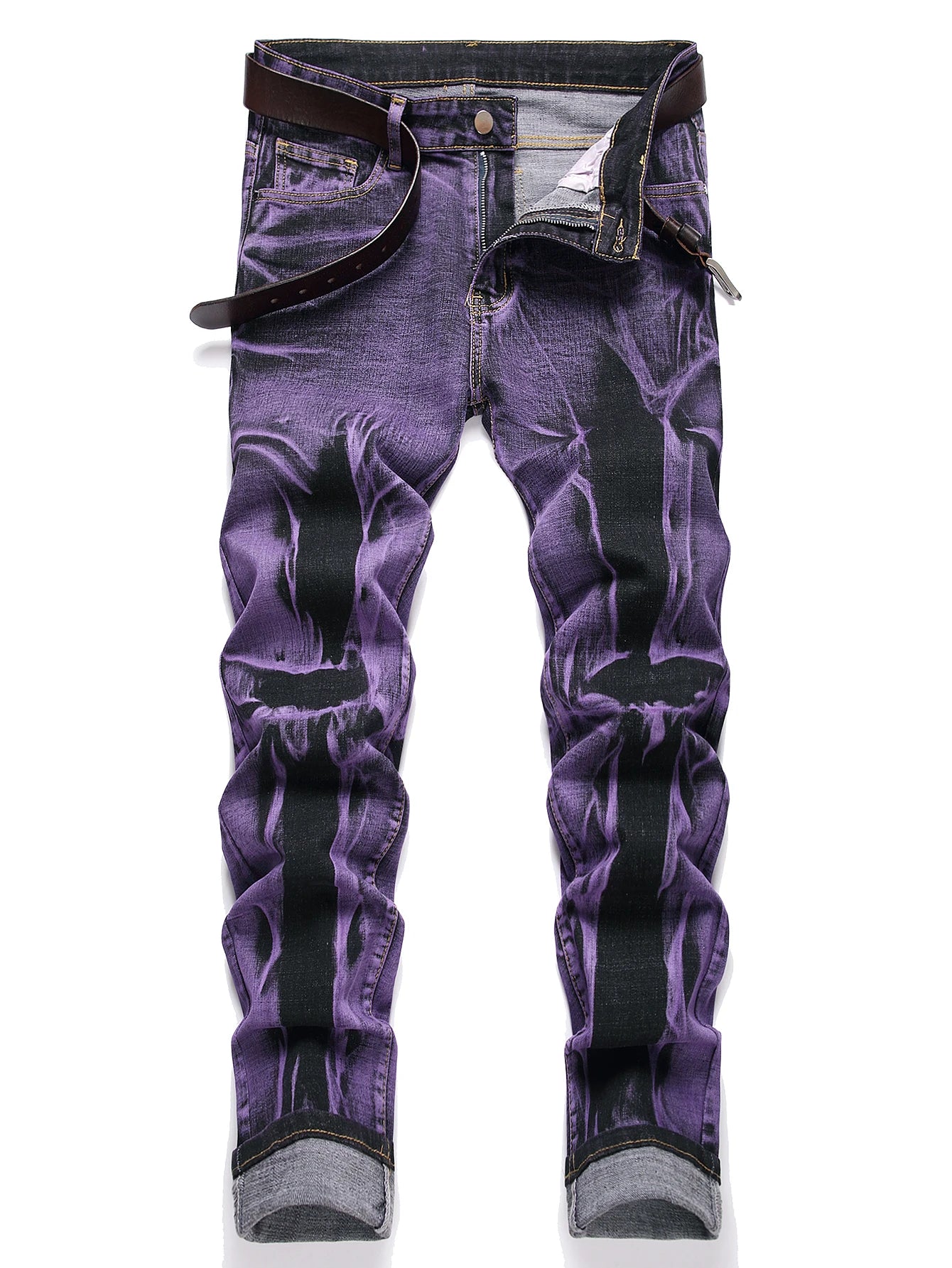 Men's Stretch Slim Fit Jeans Distressed Denim With Tassels