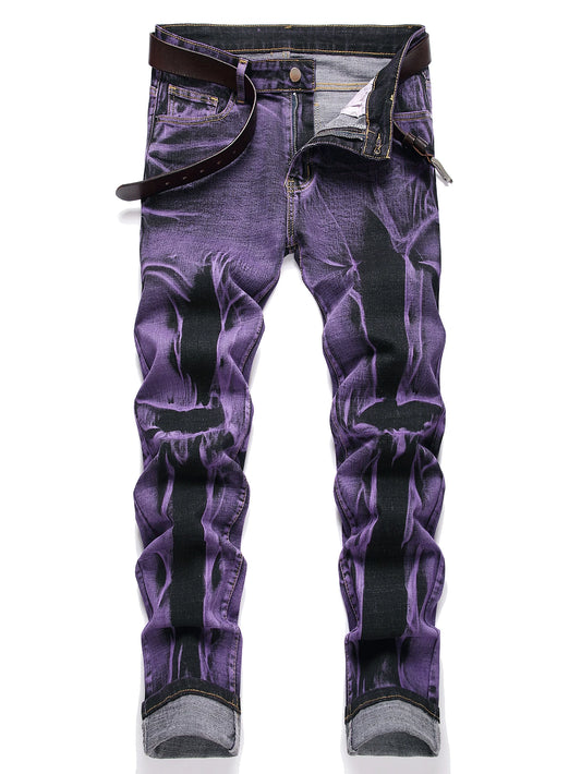 Men's Stretch Slim Fit Jeans Distressed Denim With Tassels
