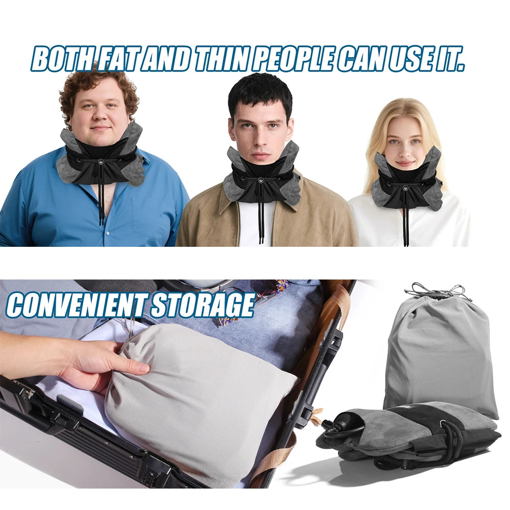 Inflatable Travel Neck Pillow With Adjustable Shoulder Support