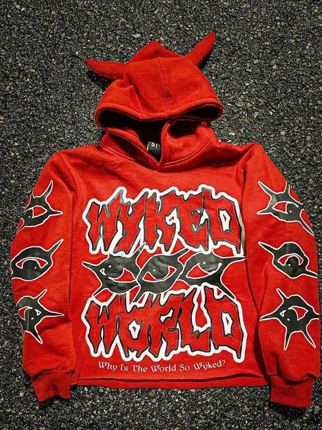 NONECN Halloween Hoodie For Men Devil Horn Hooded Sweatshirt Streetwear