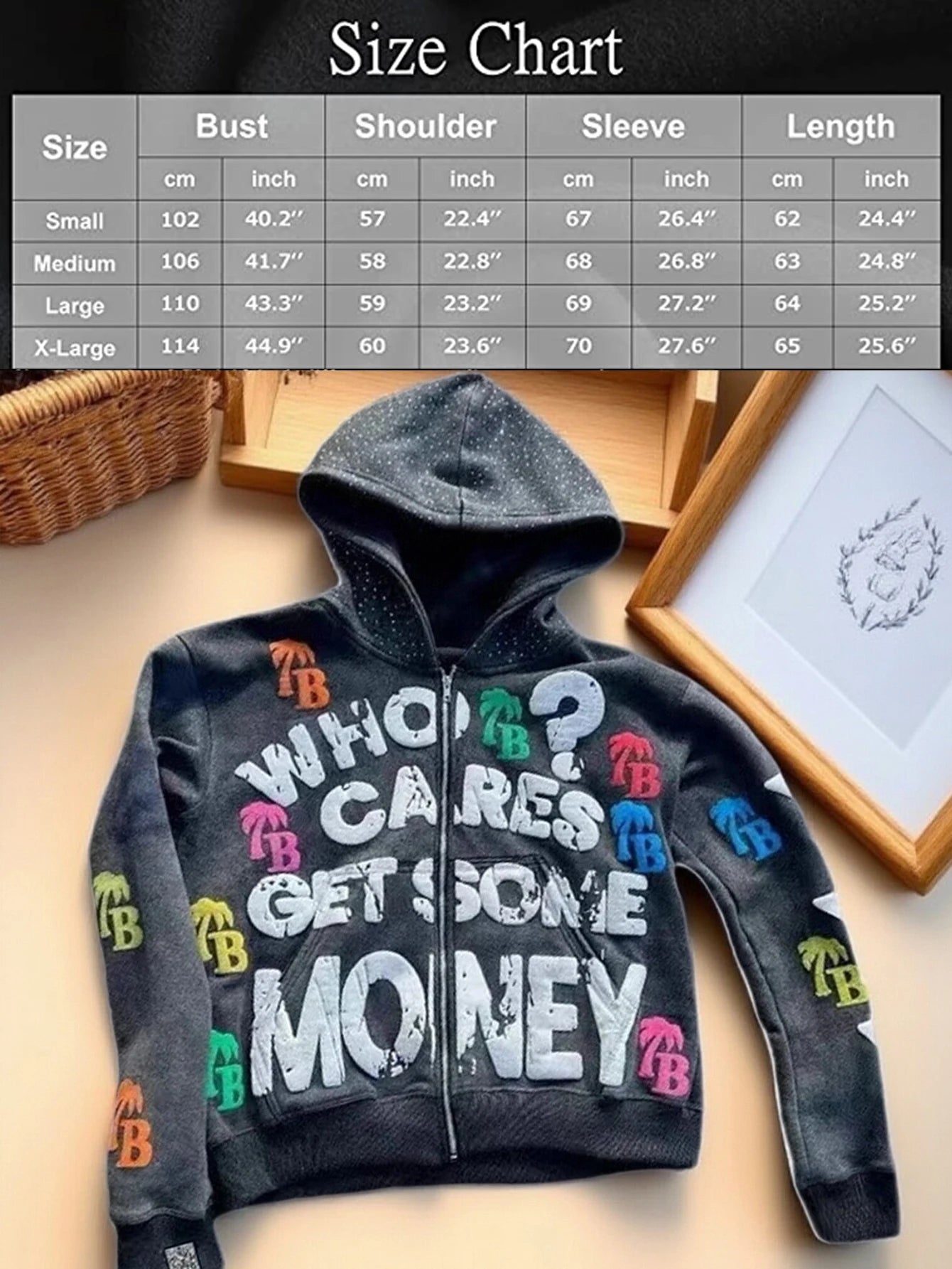 Men Gothic Hoodie Vintage Letter Print Sweatshirt Casual Oversized Streetwear