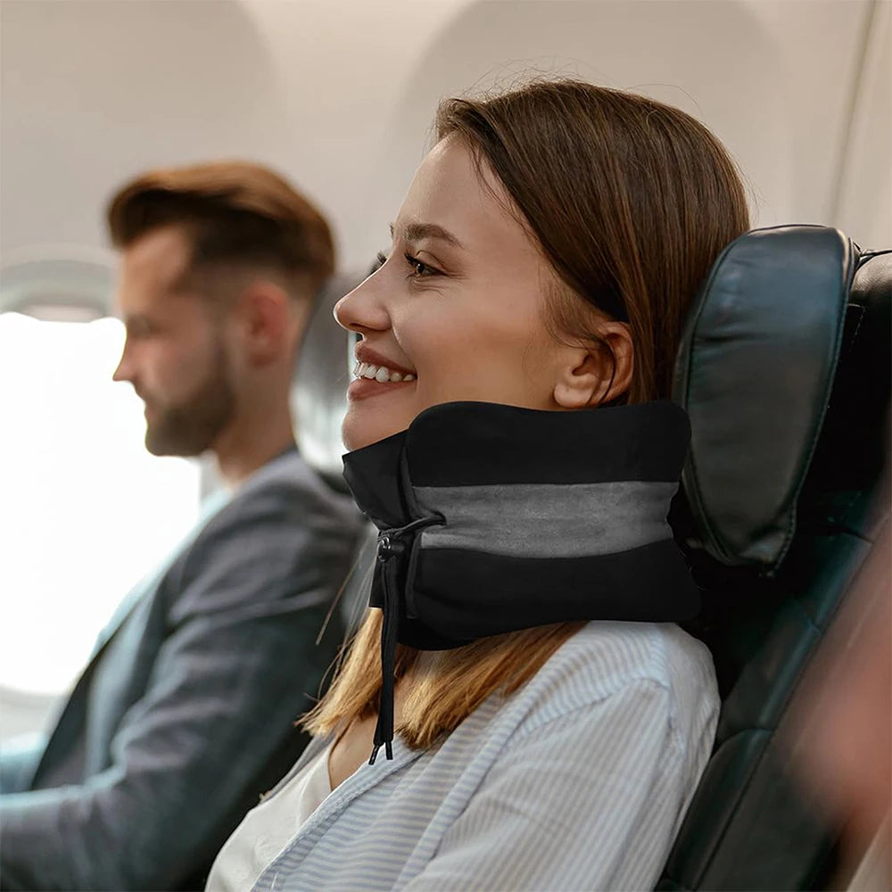 Inflatable Travel Neck Pillow With Adjustable Shoulder Support