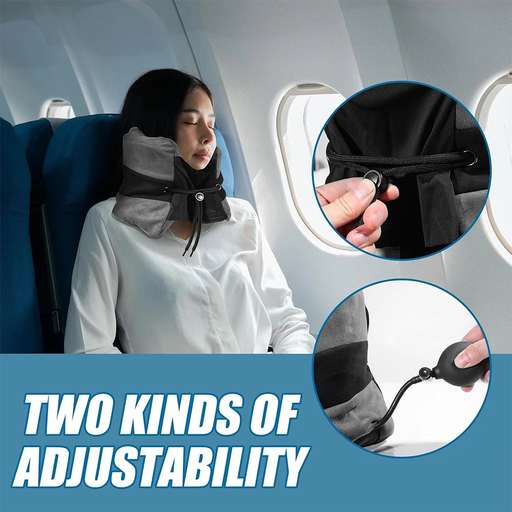 Inflatable Travel Neck Pillow With Adjustable Shoulder Support