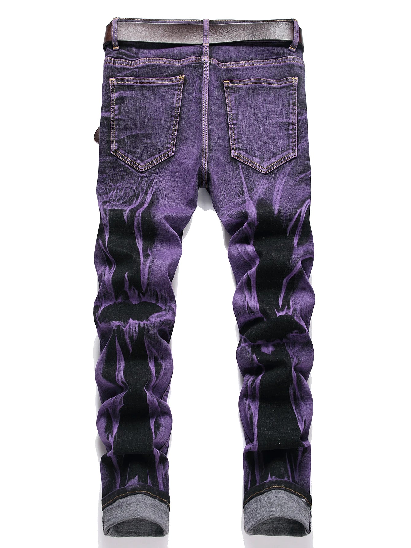 Men's Stretch Slim Fit Jeans Distressed Denim With Tassels