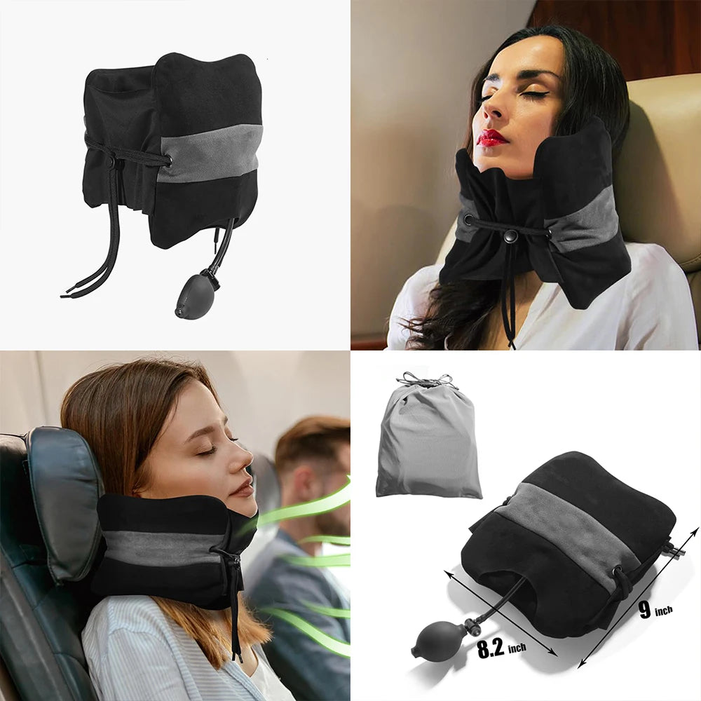 Inflatable Travel Neck Pillow With Adjustable Shoulder Support