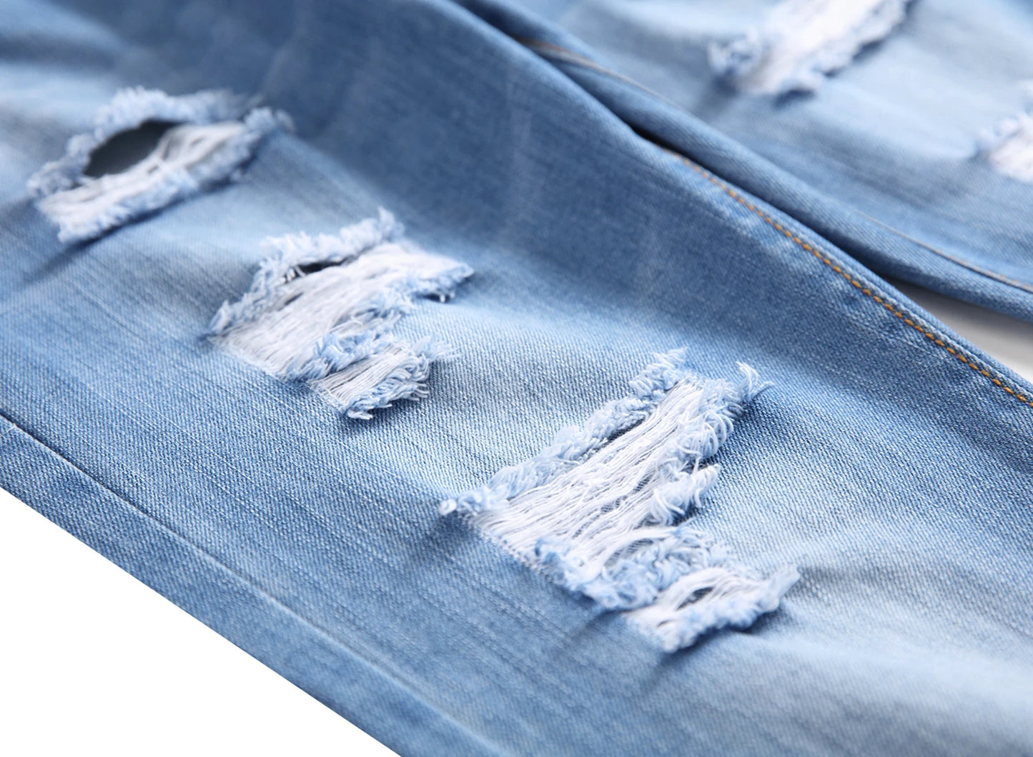 NONECN Men Light Blue Distressed Jeans 305L High Street Style