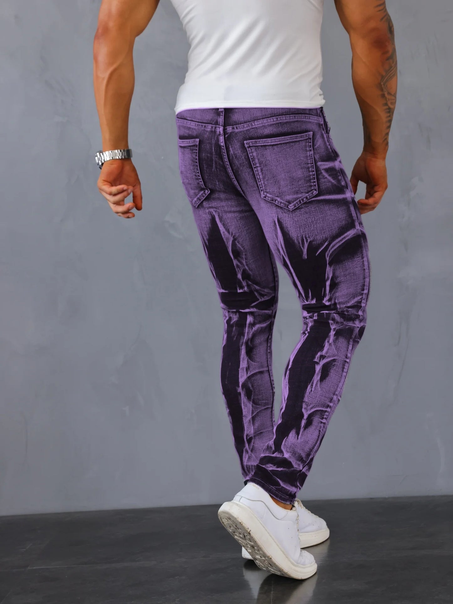 Men's Stretch Slim Fit Jeans Distressed Denim With Tassels