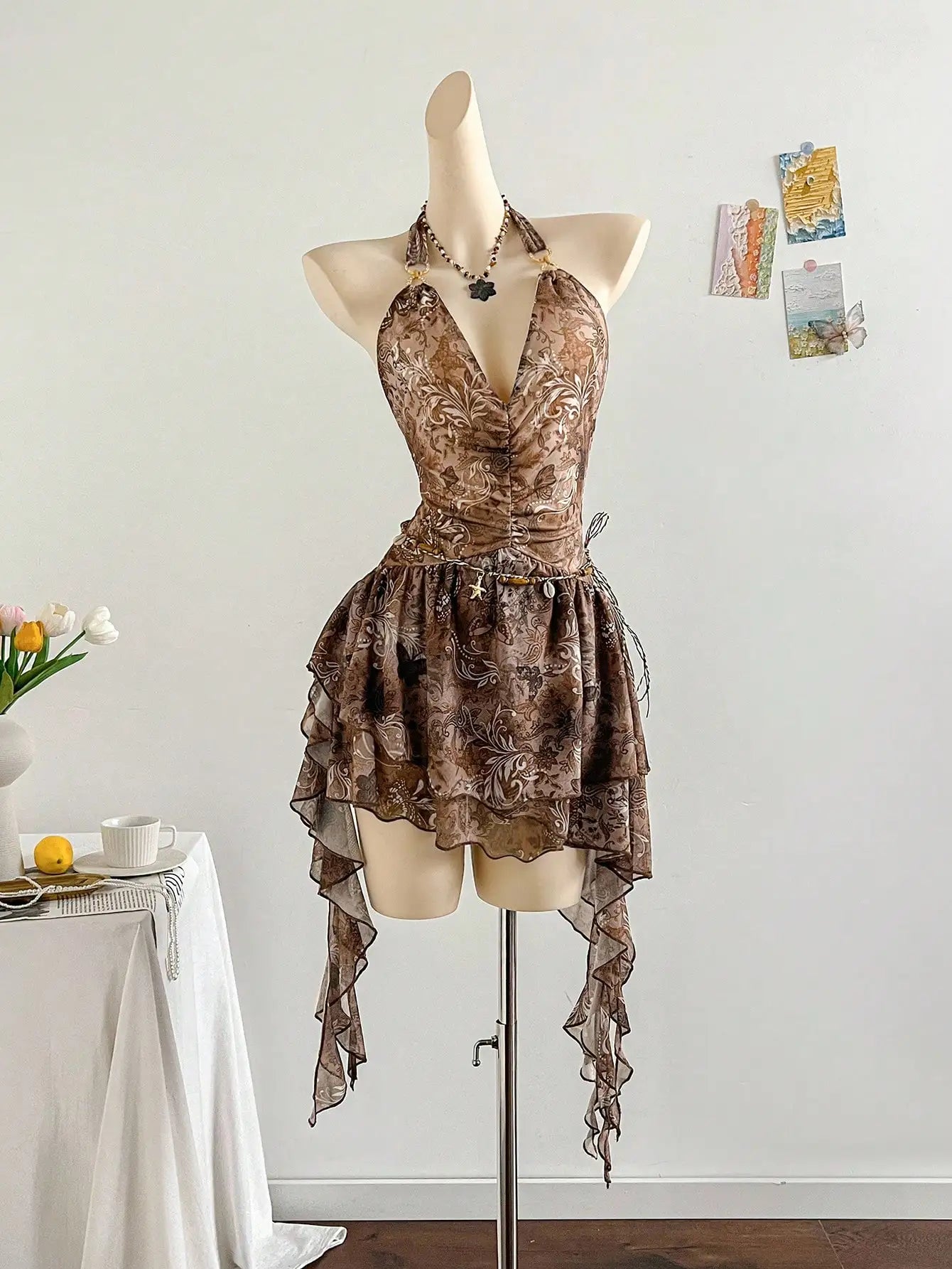 Romantic Halter Neck Ruffle Beach Cover Up Dress For Women