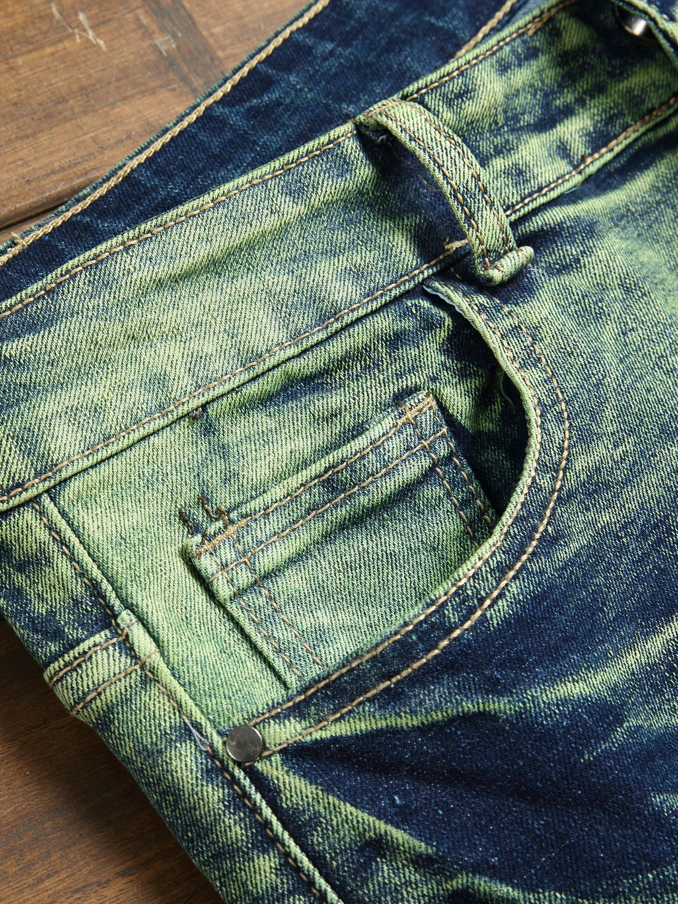 Mid Stretch Slim Fit Jeans For Men Distressed Tassels Denim