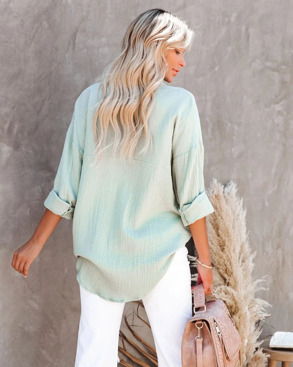 Women's Oversize Pocket Blouse Casual Long Sleeve Shirt