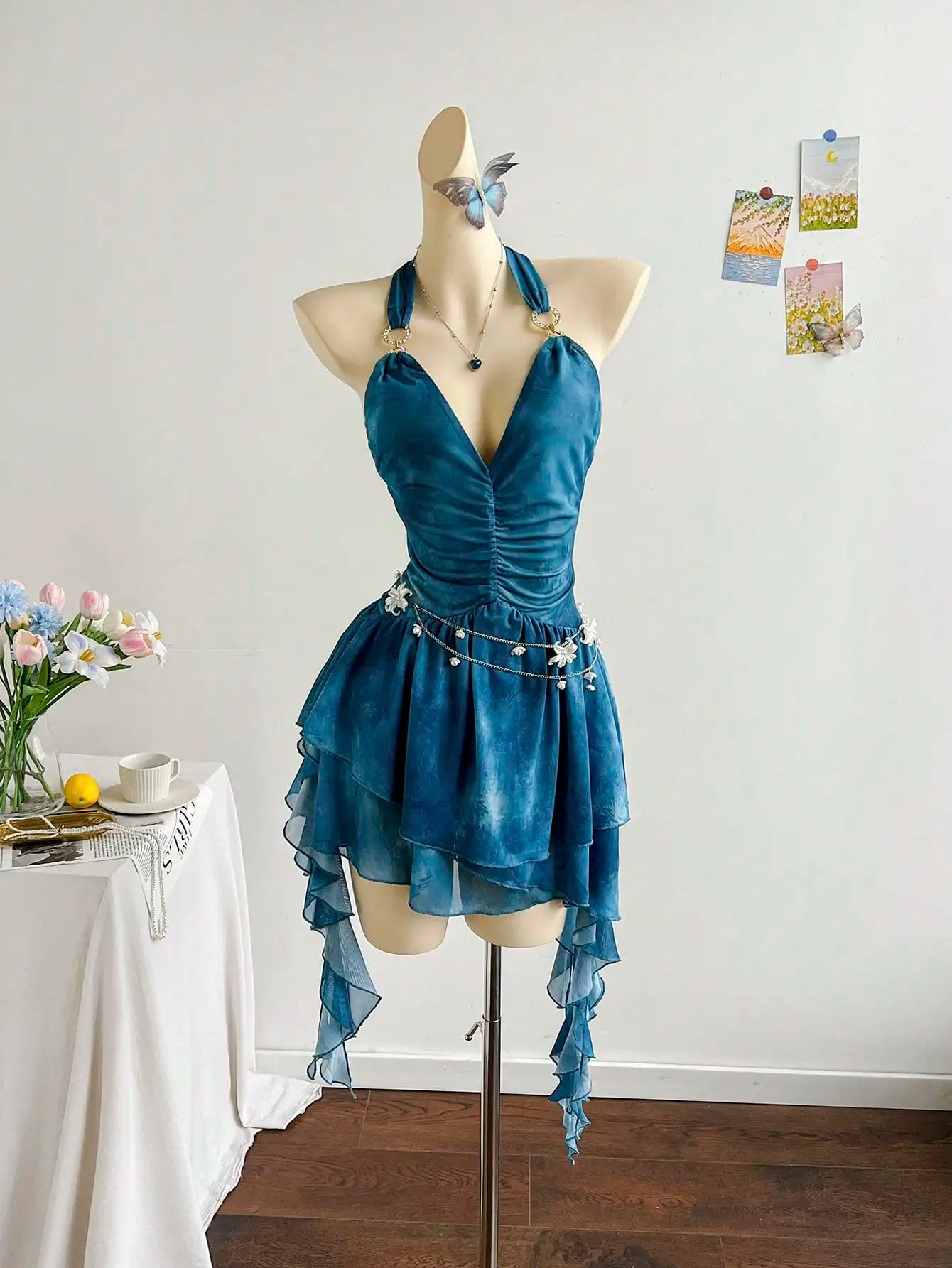 Romantic Halter Neck Ruffle Beach Cover Up Dress For Women