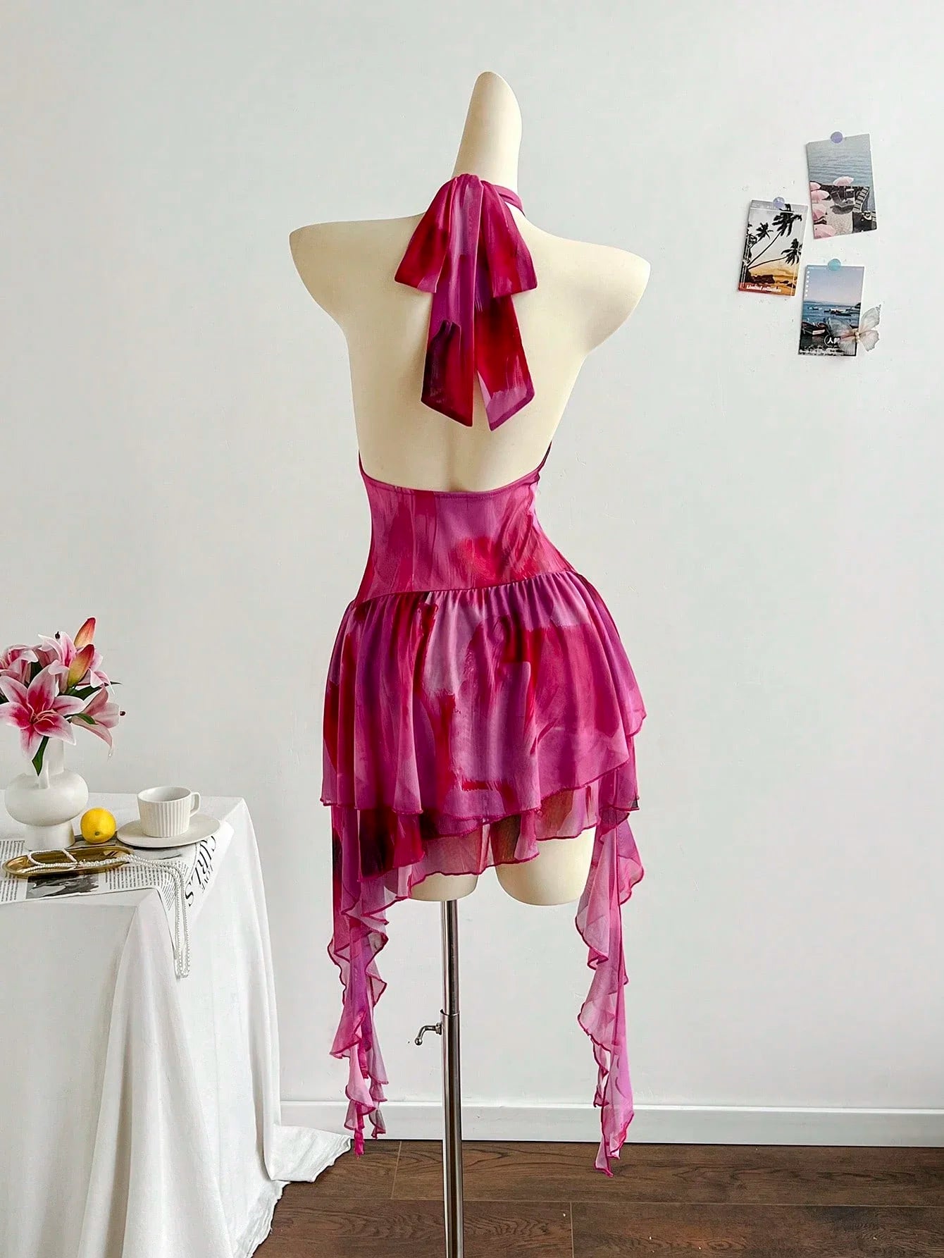 Romantic Halter Neck Ruffle Beach Cover Up Dress For Women