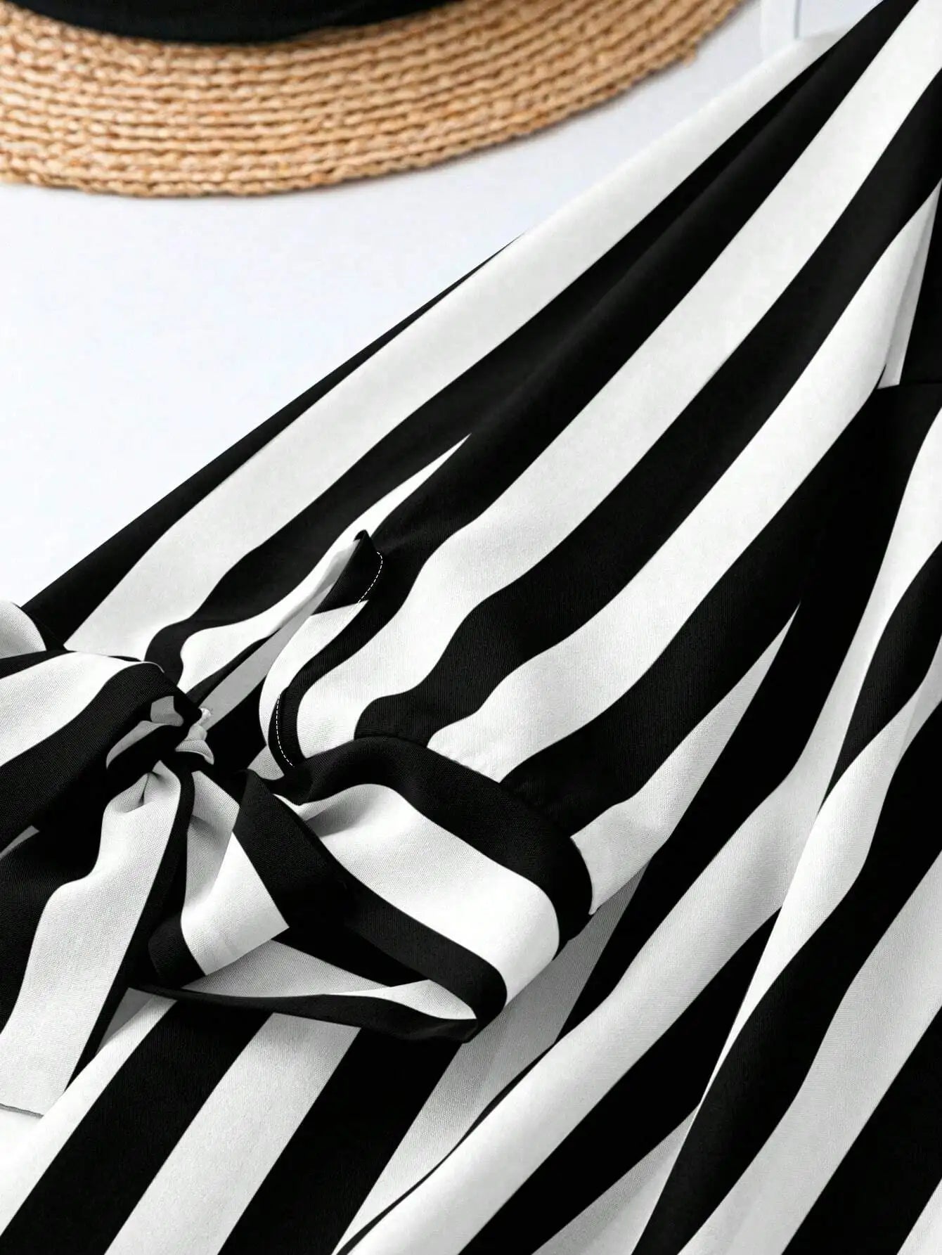 Women's Loose Striped Shirt With Notched V Neck Tie Front