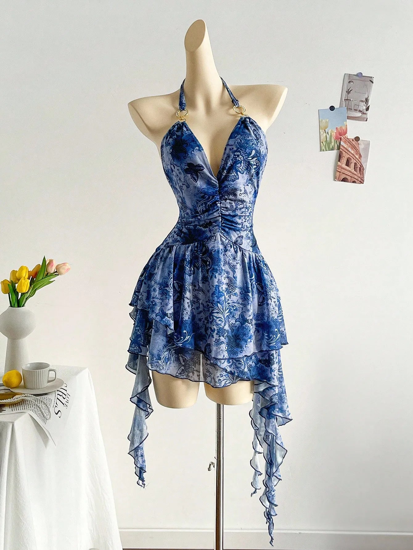 Romantic Halter Neck Ruffle Beach Cover Up Dress For Women