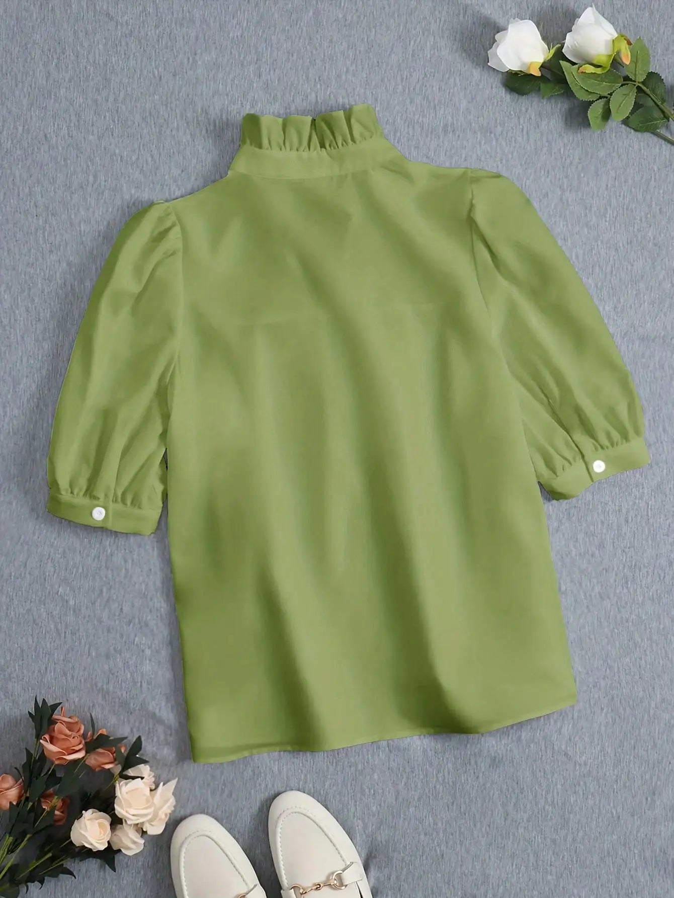 Puff Sleeve Blouse With Ruffled Collar