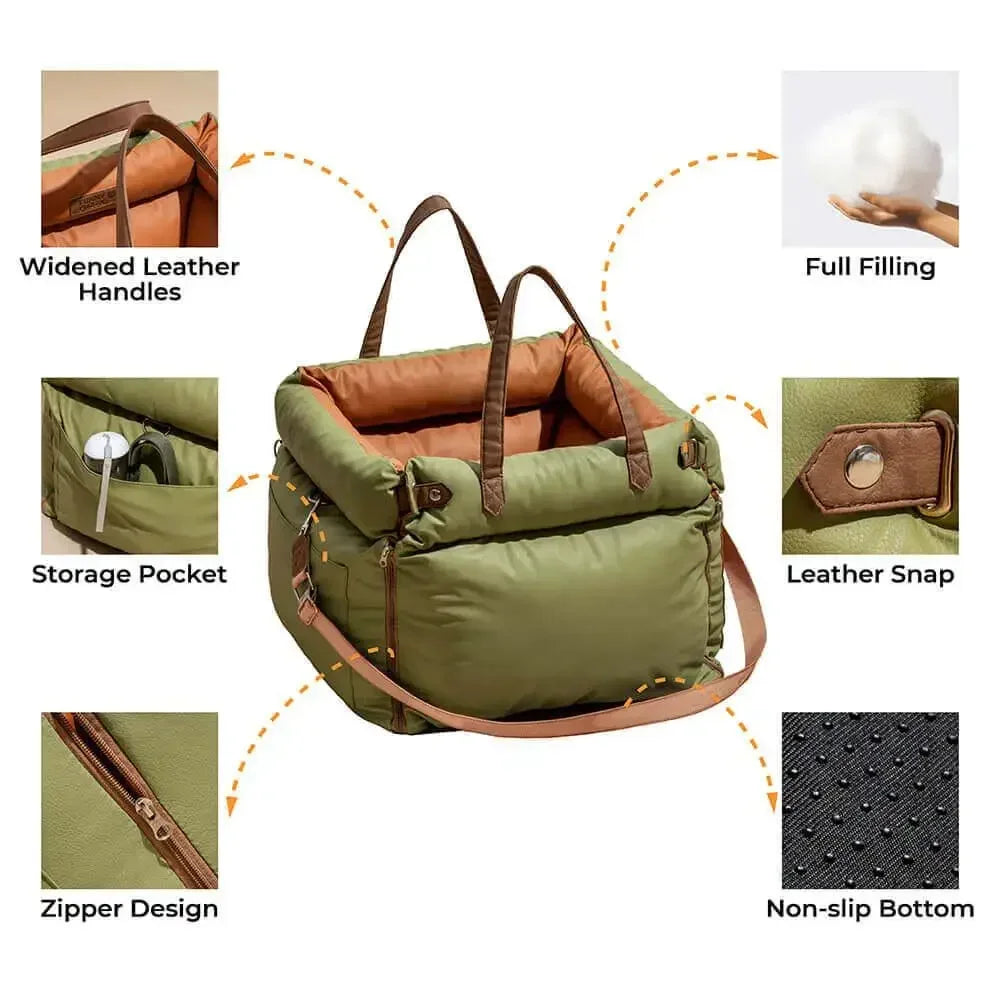 VOFORD Luxury Faux Leather Pet Car Seat For Dogs Cats