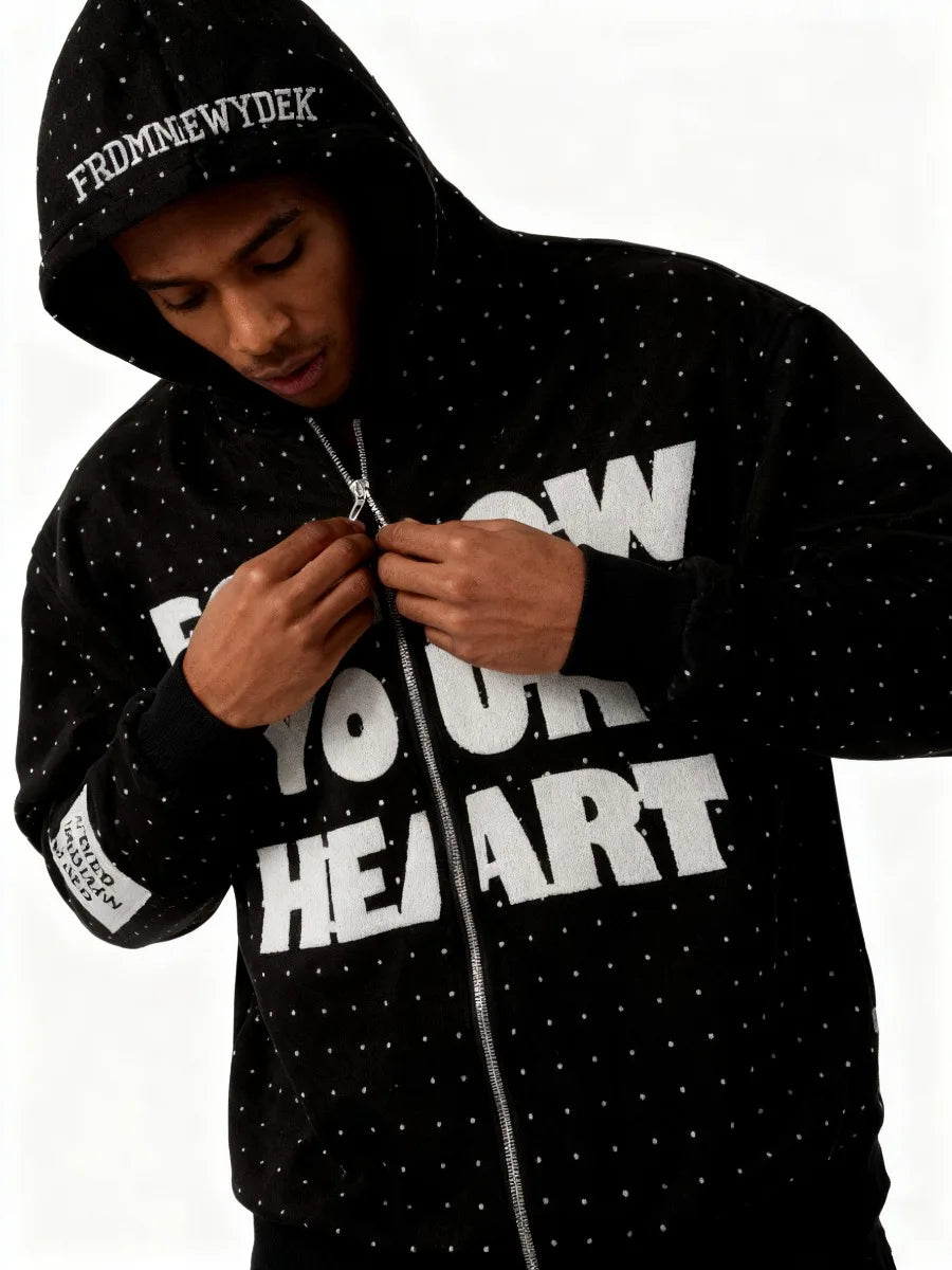 American Retro Street Style Hooded Embroidered Sweater Unisex