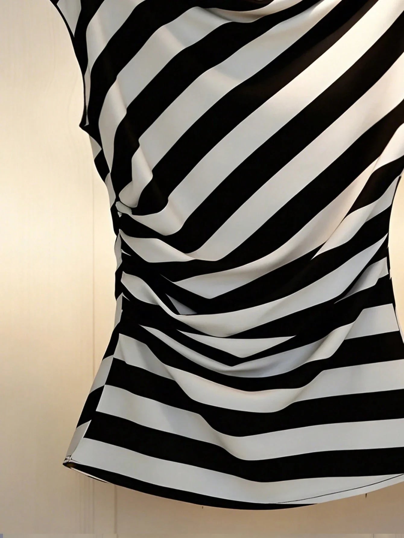 Elegant Striped Batwing Cap Sleeve Blouse With Cowl Neck