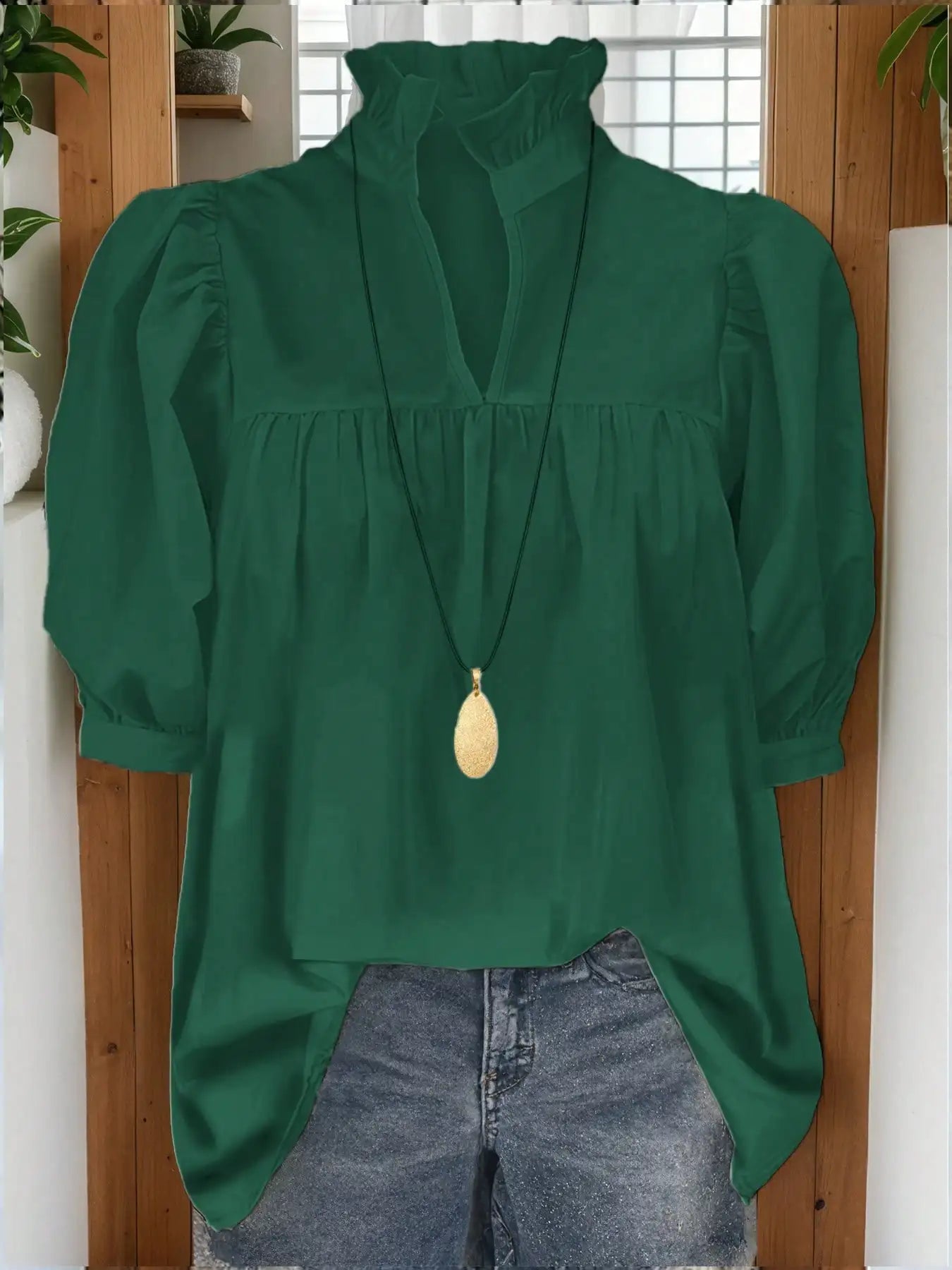 Puff Sleeve Blouse With Ruffled Collar
