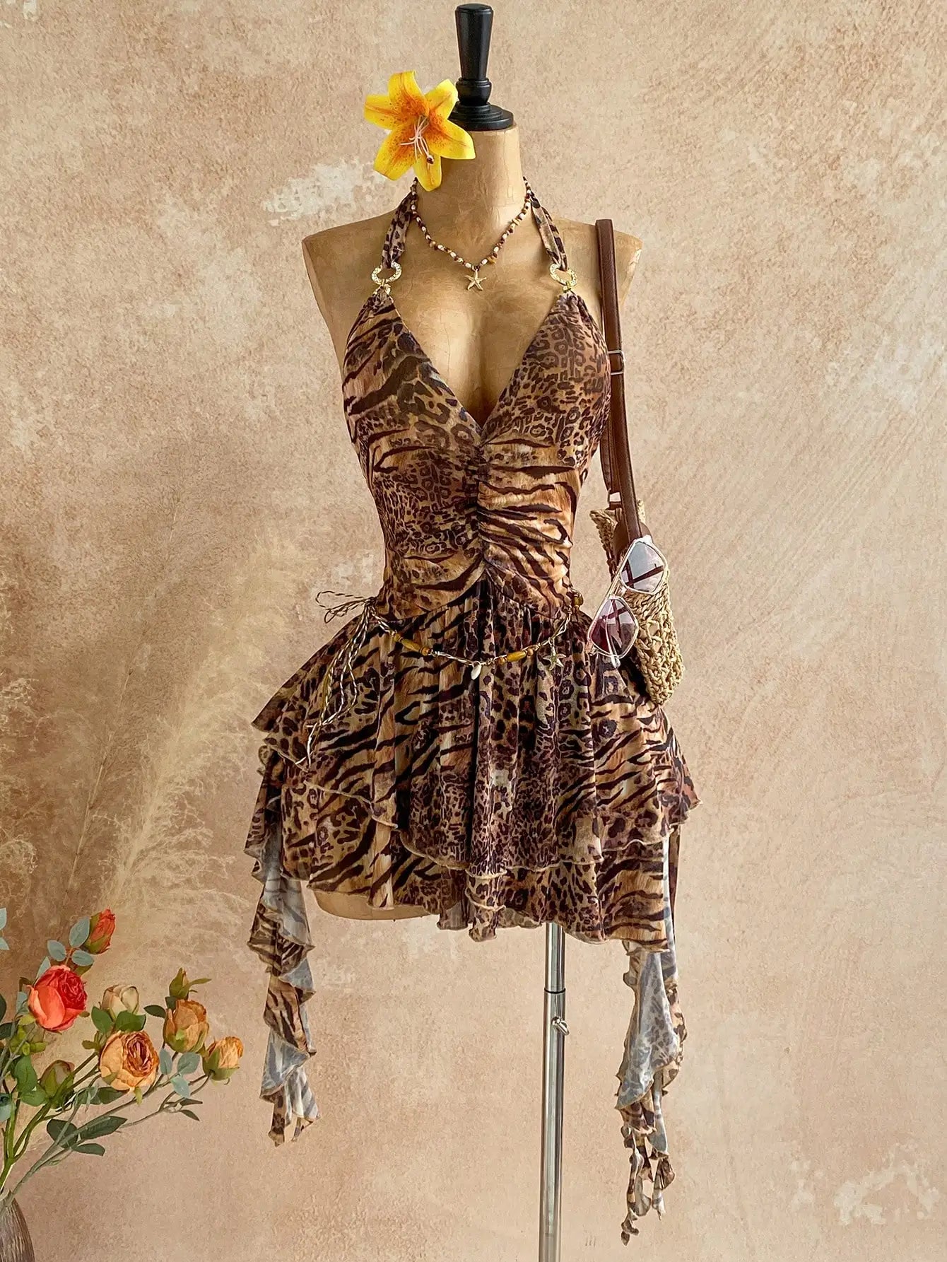 Romantic Halter Neck Ruffle Beach Cover Up Dress For Women