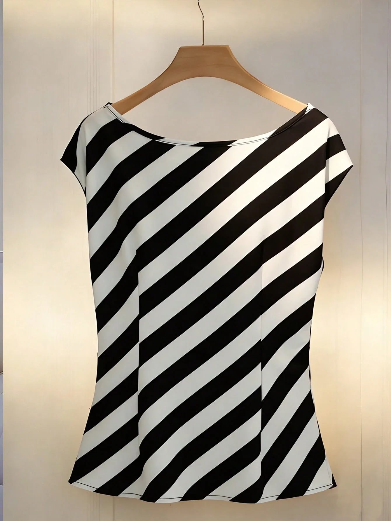 Elegant Striped Batwing Cap Sleeve Blouse With Cowl Neck