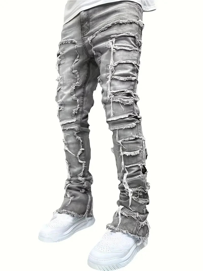 Hip Hop Style Jeans for Men, Casual Streetwear Stretch Denim