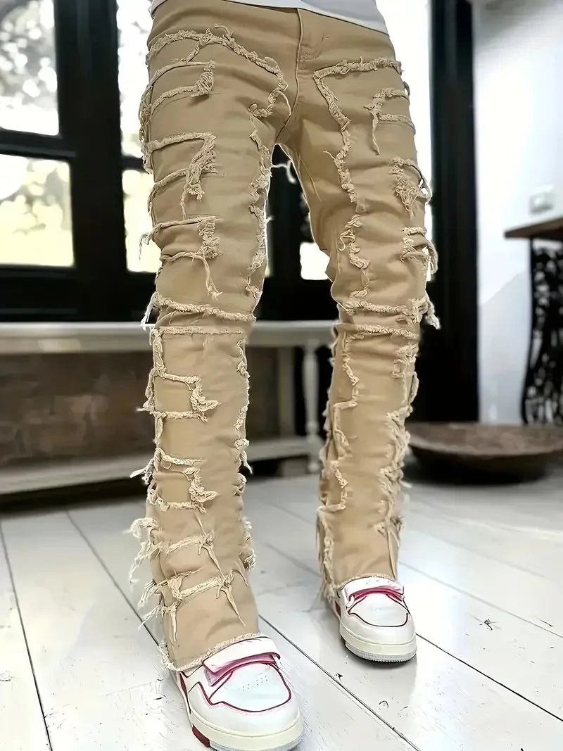 Hip Hop Style Jeans for Men, Casual Streetwear Stretch Denim