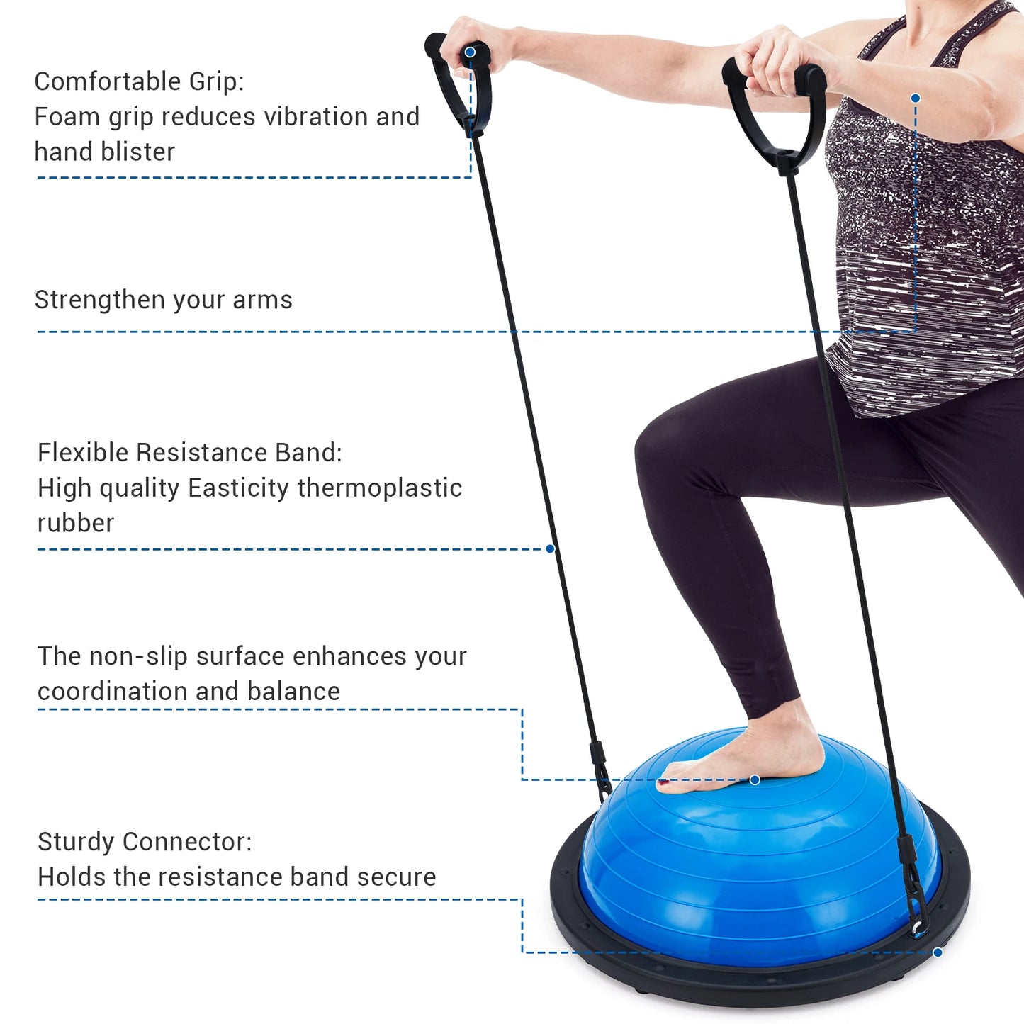 HiMISS Non Slip Balance Ball Trainer With Resistance Bands