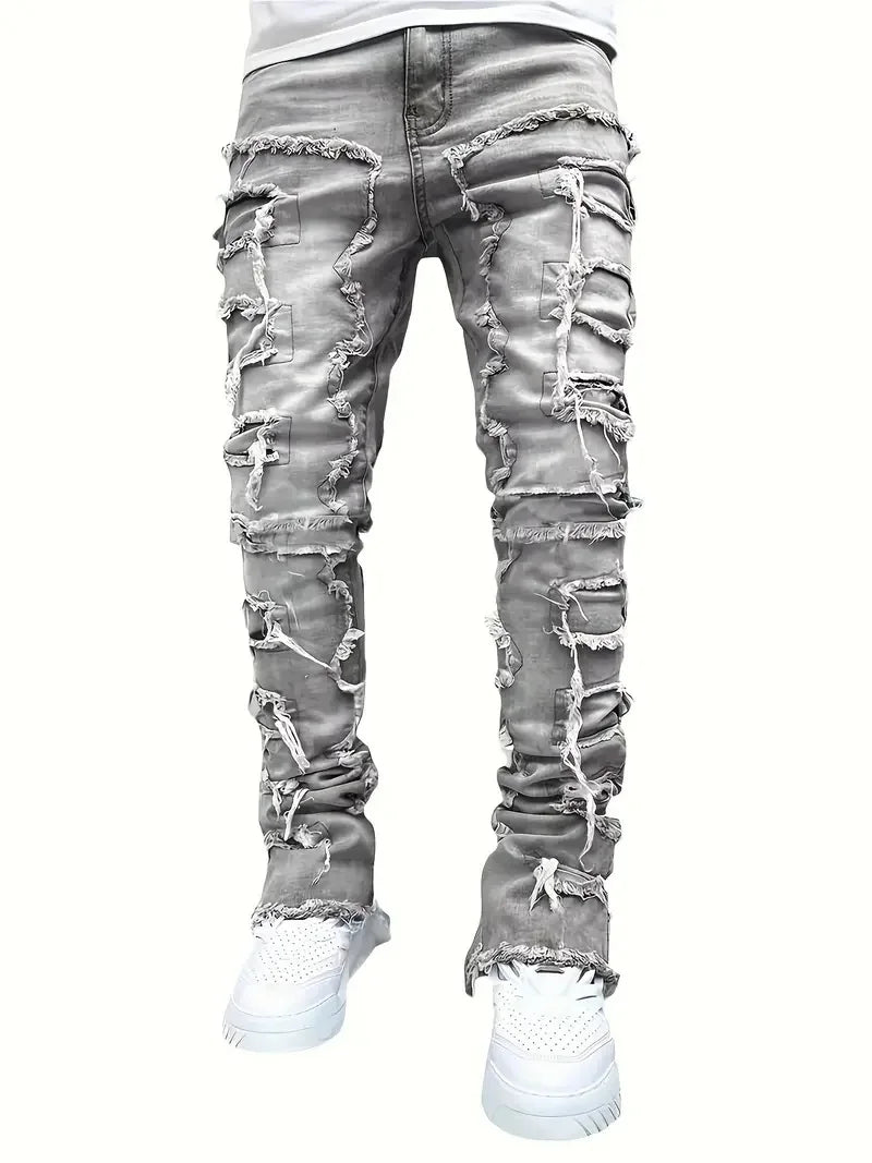 Hip Hop Style Jeans for Men, Casual Streetwear Stretch Denim