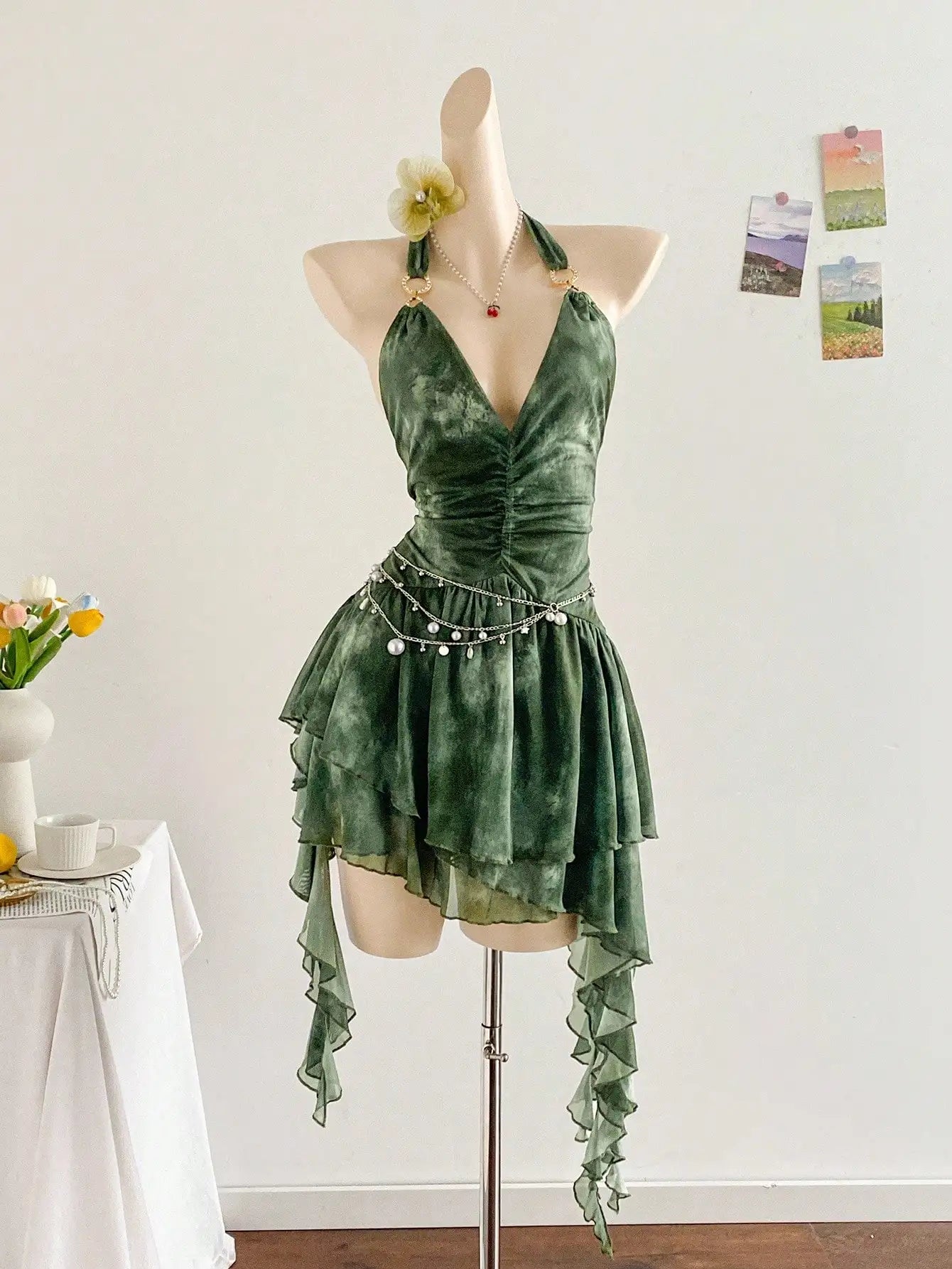 Romantic Halter Neck Ruffle Beach Cover Up Dress For Women