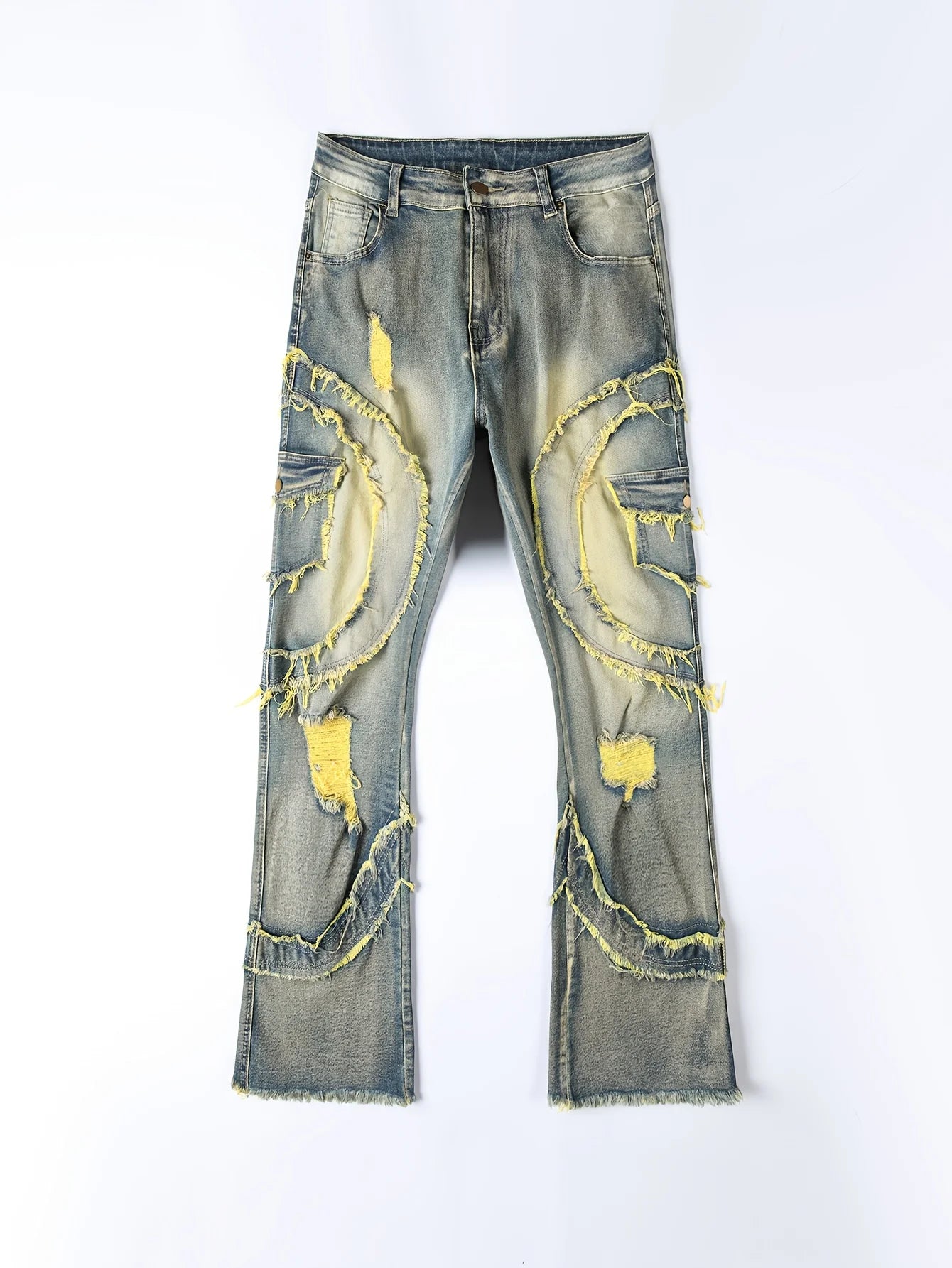 European and American Men's Ripped Stretch Jeans With Fringe