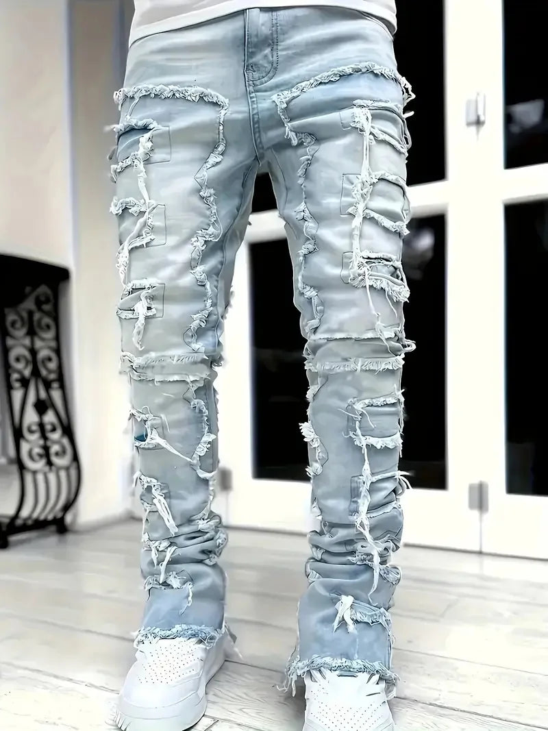 Hip Hop Style Jeans for Men, Casual Streetwear Stretch Denim