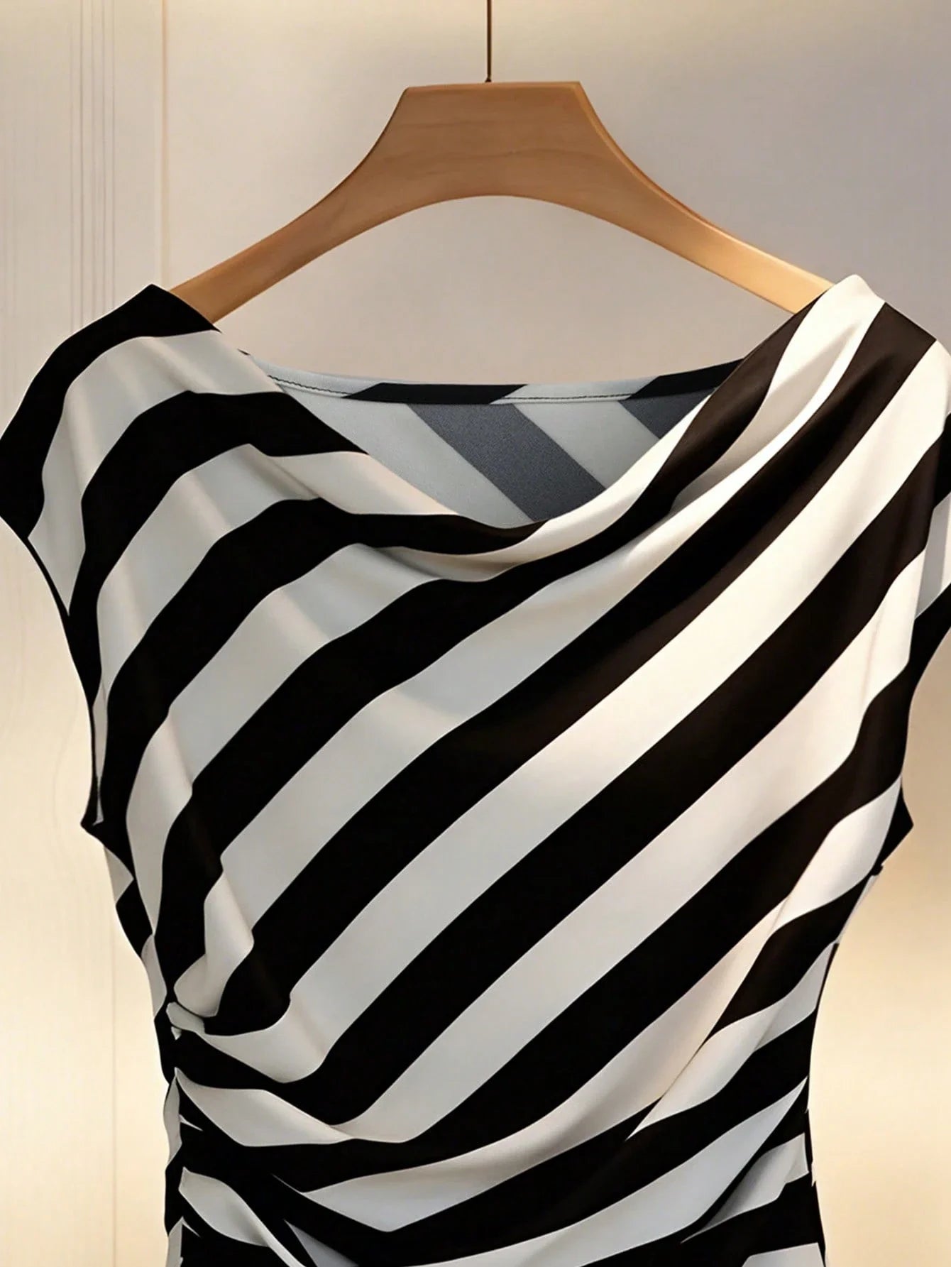 Elegant Striped Batwing Cap Sleeve Blouse With Cowl Neck