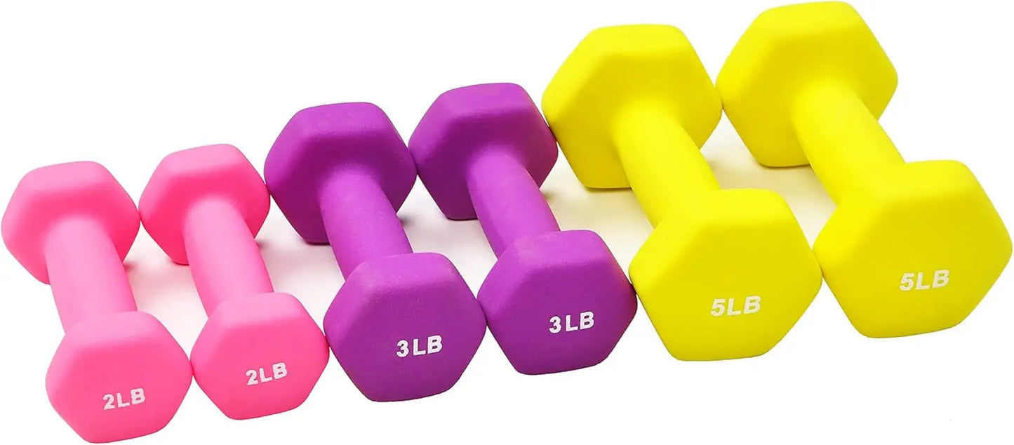 Neoprene Dumbbell Set With Stand Two Three Five Pounds
