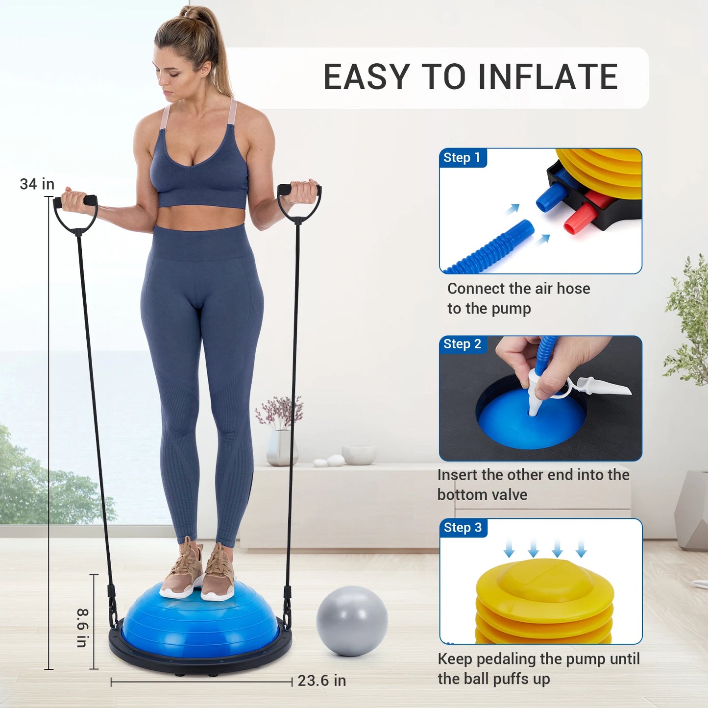 HiMISS Non Slip Balance Ball Trainer With Resistance Bands