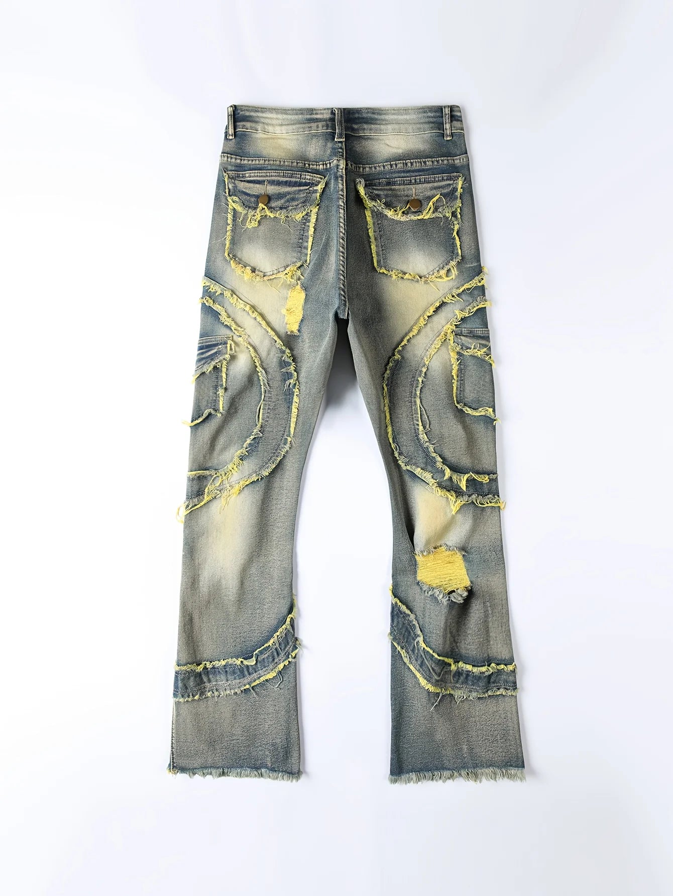 European and American Men's Ripped Stretch Jeans With Fringe
