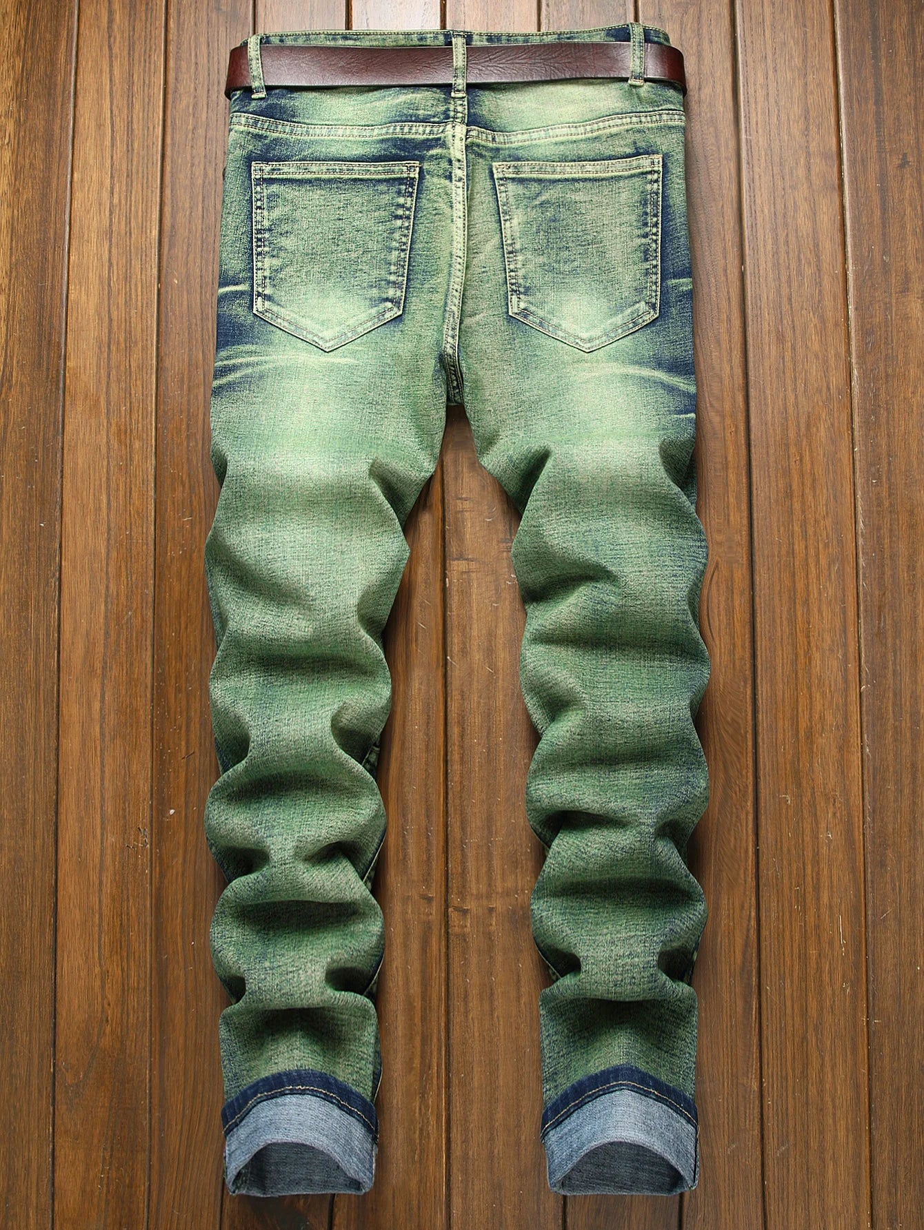 Mid Stretch Slim Fit Jeans For Men Distressed Tassels Denim