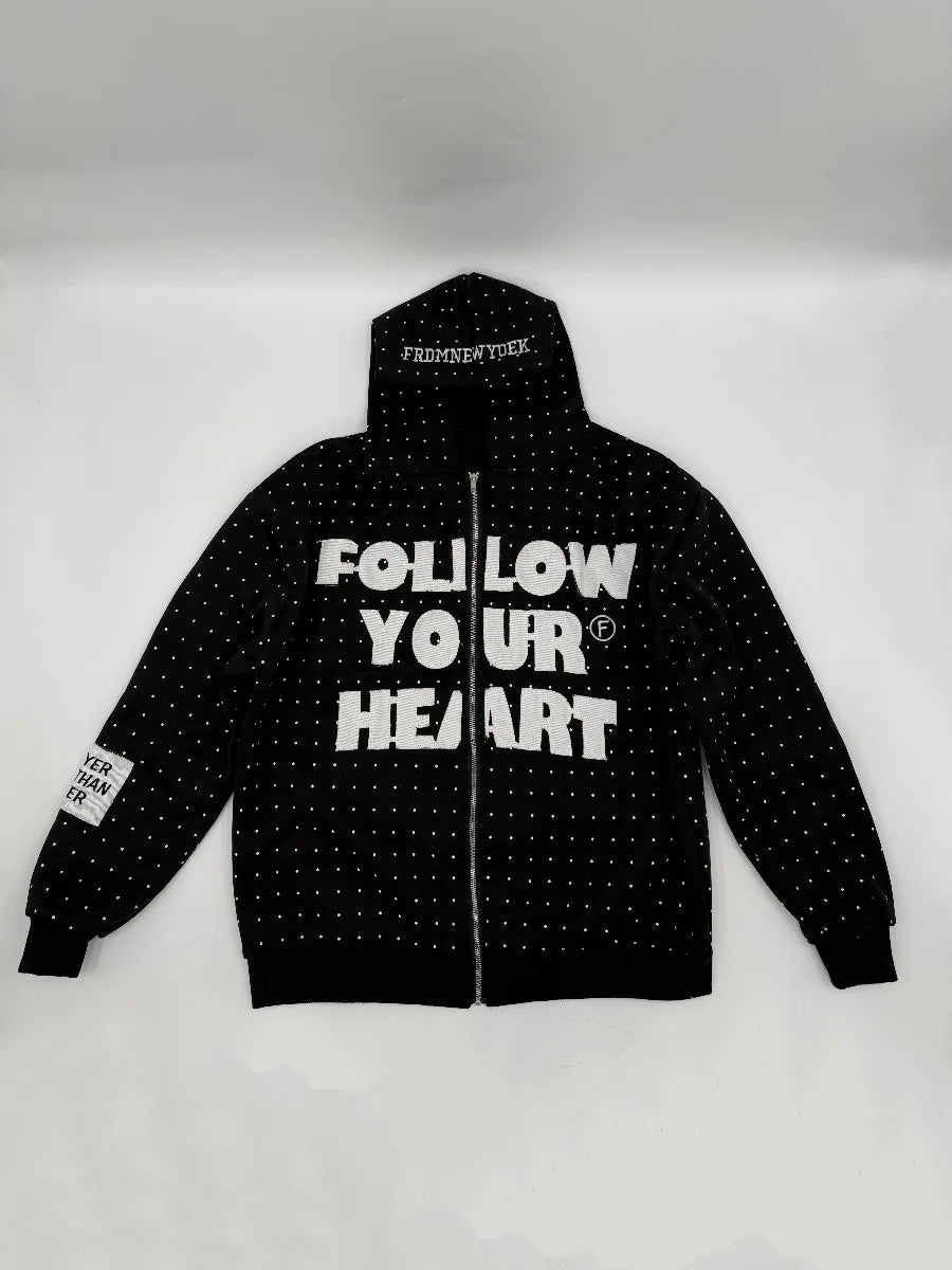 American Retro Street Style Hooded Embroidered Sweater Unisex