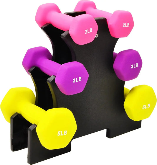 Neoprene Dumbbell Set With Stand Two Three Five Pounds
