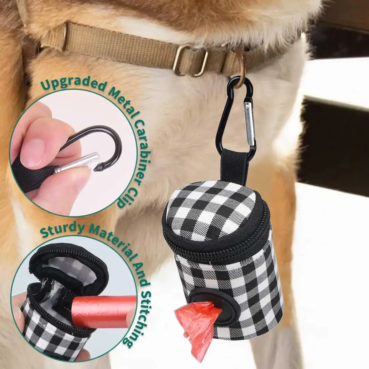 Checkered Pet Waste Bag for Easy Outdoor Use and Carry