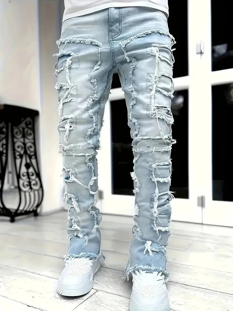 Hip Hop Style Jeans for Men, Casual Streetwear Stretch Denim