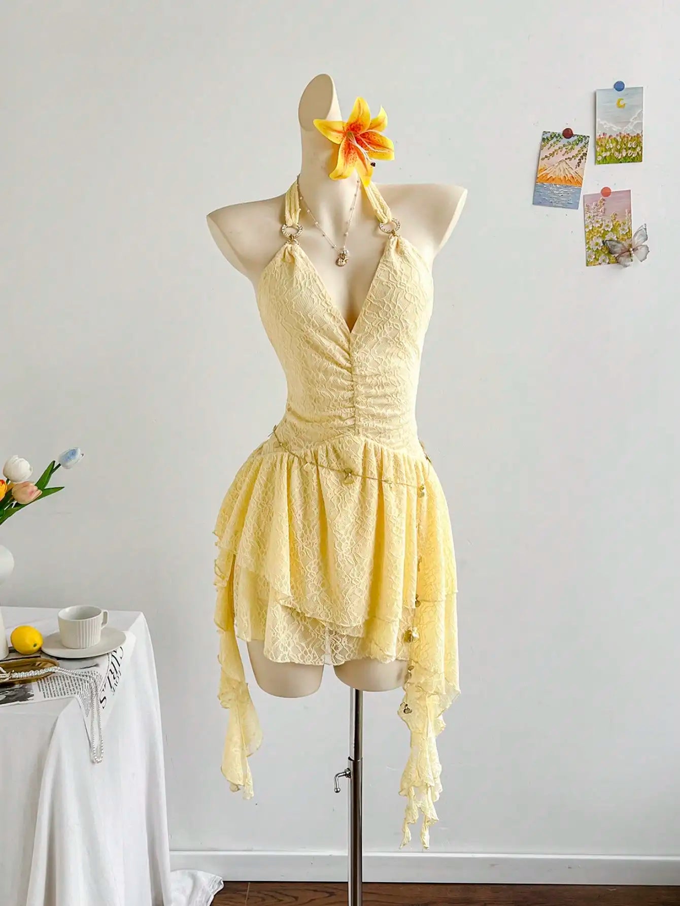 Romantic Halter Neck Ruffle Beach Cover Up Dress For Women