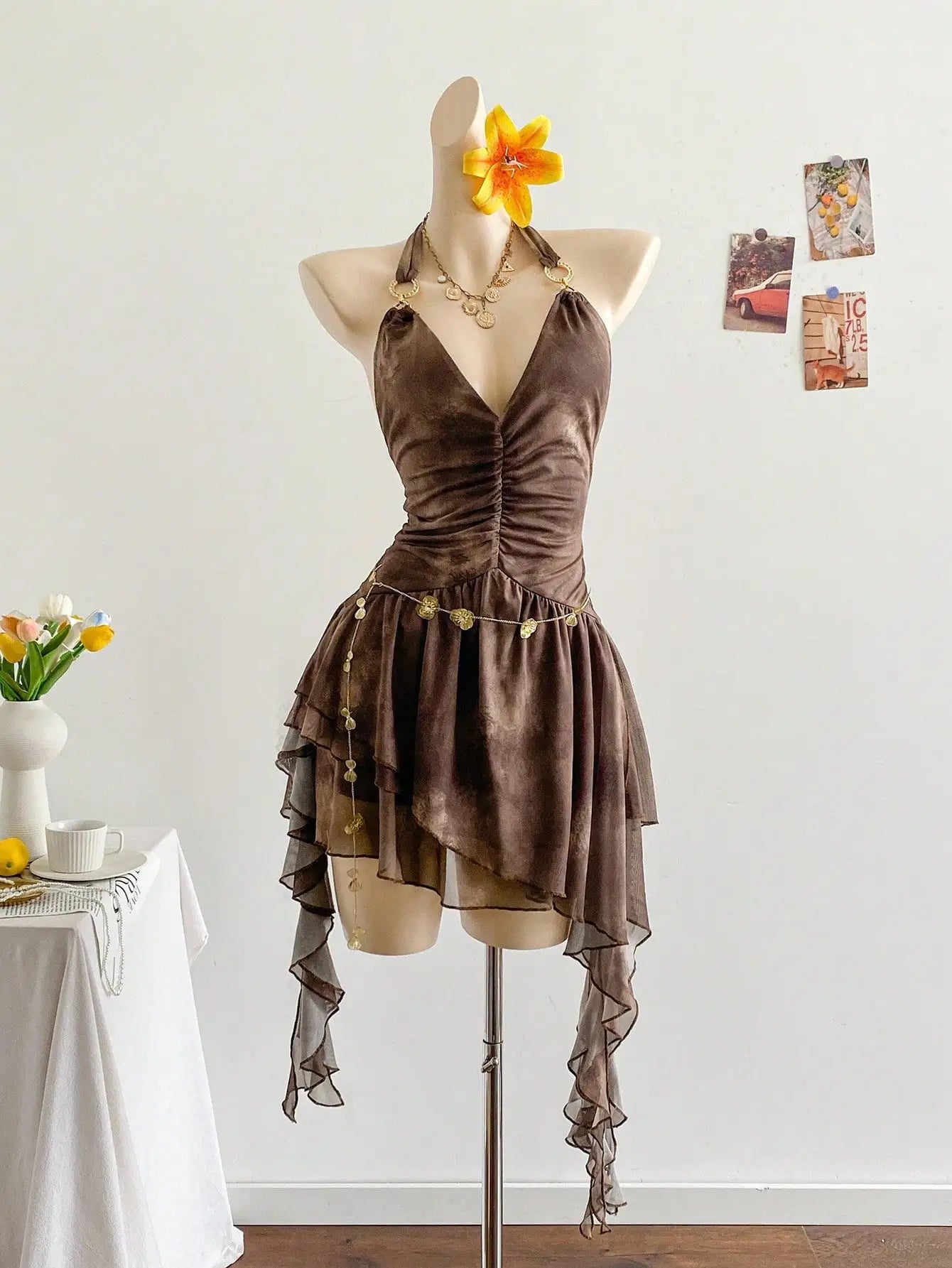 Romantic Halter Neck Ruffle Beach Cover Up Dress For Women