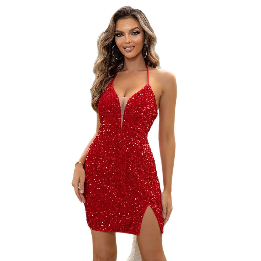 Sequin Dress With Delicate Mesh Details For Party Wear